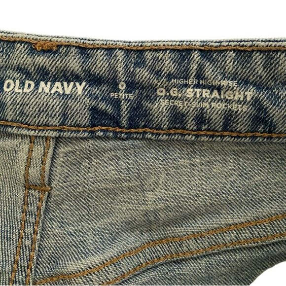 Old Navy OG Straight Jeans Women's Size 0P High Rise Light Wash Distress Ripped - Picture 11 of 12